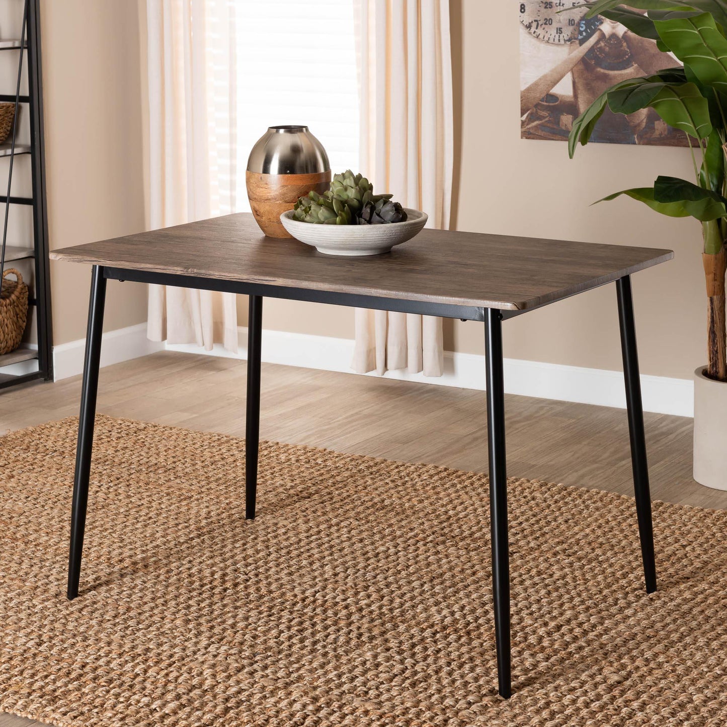 Baxton Studio Dalair Industrial Rustic Brown Wood and Metal Dining Table FredCo