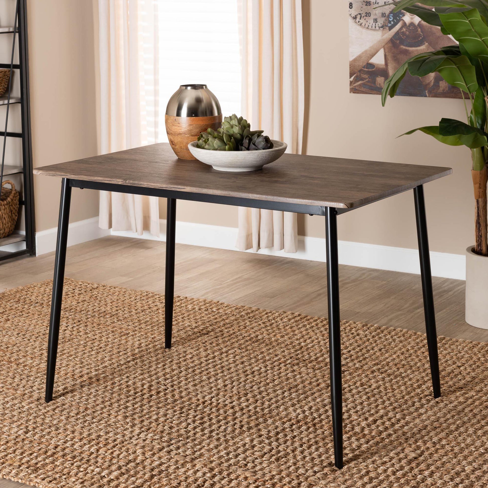Baxton Studio Dalair Industrial Rustic Brown Wood and Metal Dining Table FredCo