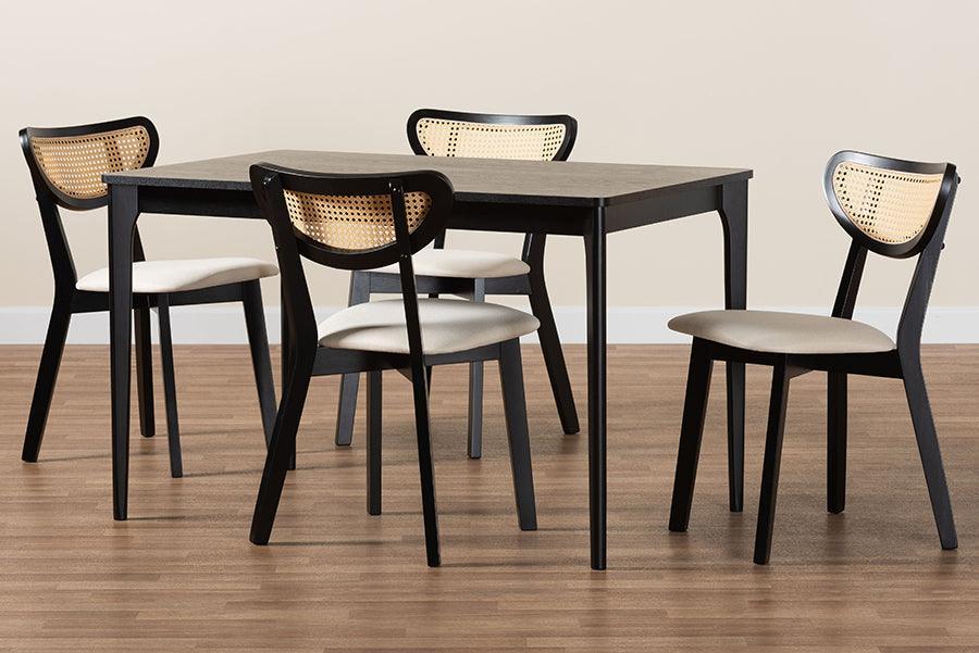 Baxton Studio Dannell Mid-Century Modern Cream Fabric and Black Finished Wood 5-Piece Dining Set FredCo