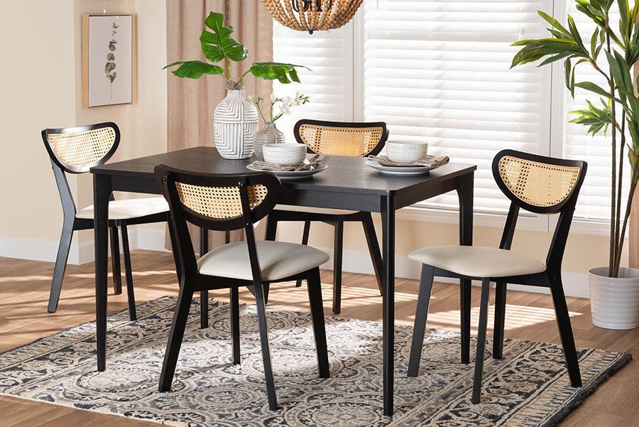 Baxton Studio Dannell Mid-Century Modern Cream Fabric and Black Finished Wood 5-Piece Dining Set FredCo