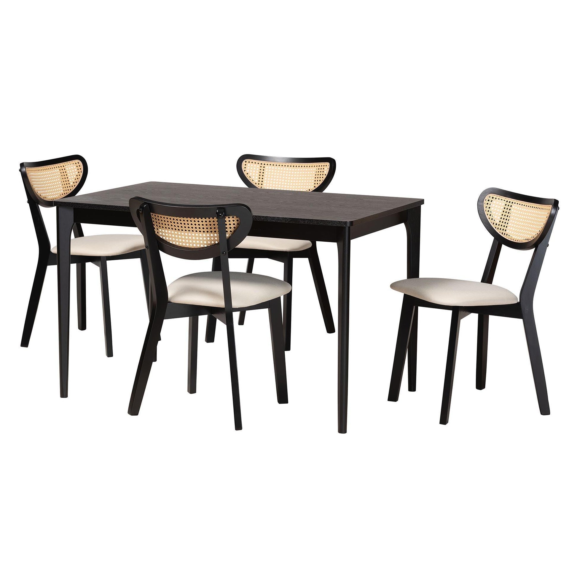 Baxton Studio Dannell Mid-Century Modern Cream Fabric and Black Finished Wood 5-Piece Dining Set FredCo
