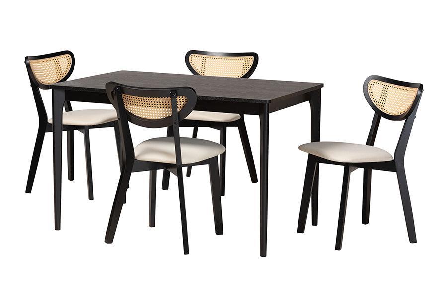 Baxton Studio Dannell Mid-Century Modern Cream Fabric and Black Finished Wood 5-Piece Dining Set FredCo