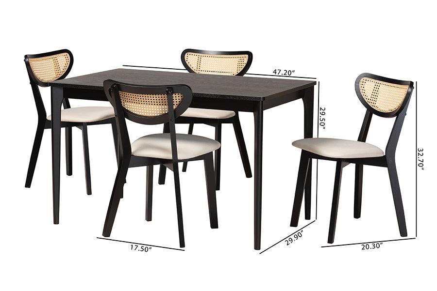 Baxton Studio Dannell Mid-Century Modern Cream Fabric and Black Finished Wood 5-Piece Dining Set FredCo