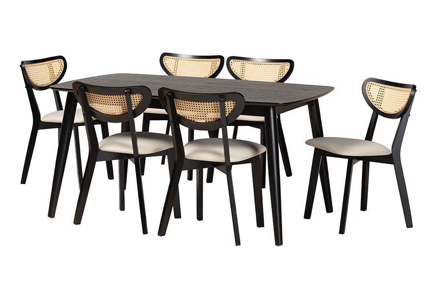 Baxton Studio Dannell Mid-Century Modern Cream Fabric and Black Finished Wood 7-Piece Dining Set FredCo