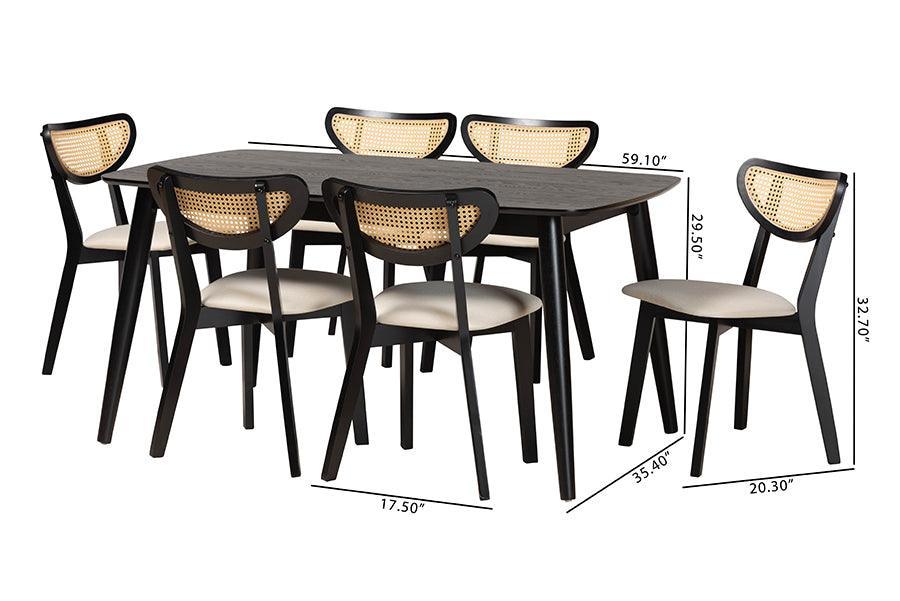 Baxton Studio Dannell Mid-Century Modern Cream Fabric and Black Finished Wood 7-Piece Dining Set FredCo