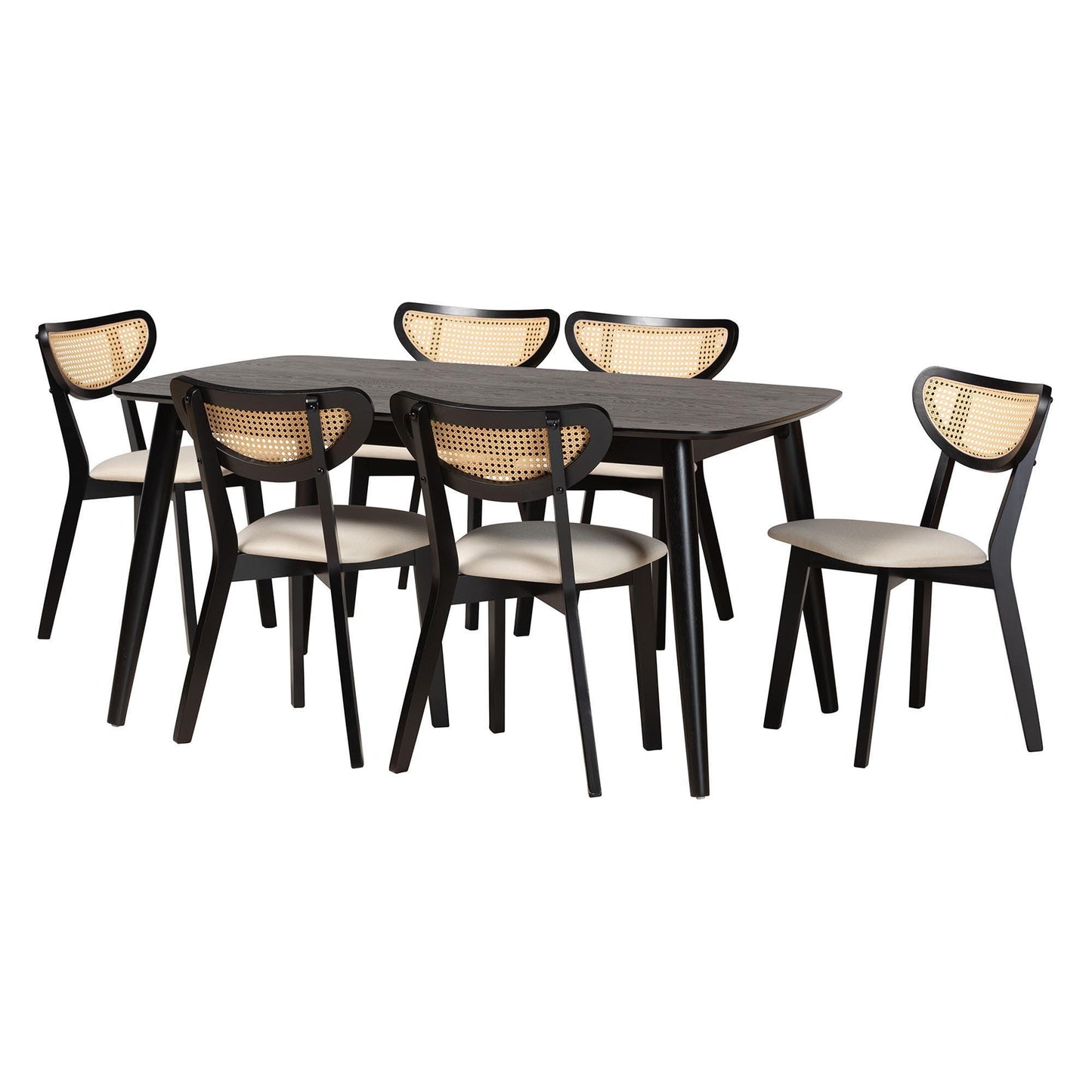 Baxton Studio Dannell Mid-Century Modern Cream Fabric and Black Finished Wood 7-Piece Dining Set FredCo