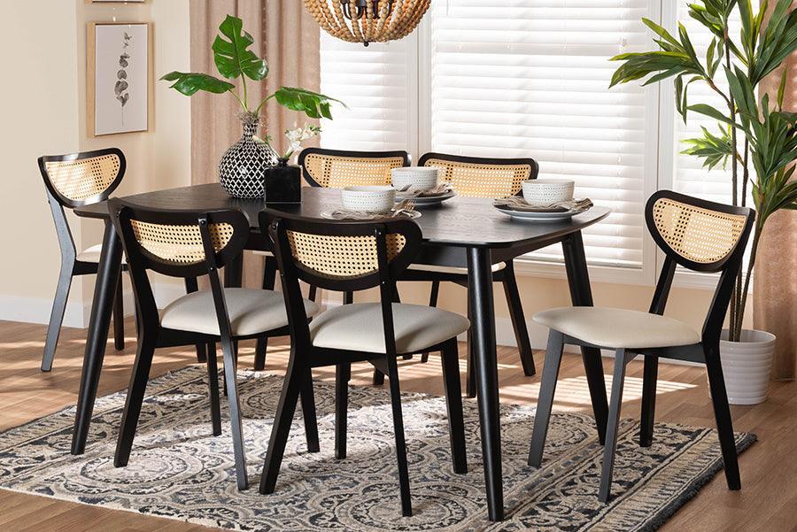 Baxton Studio Dannell Mid-Century Modern Cream Fabric and Black Finished Wood 7-Piece Dining Set FredCo