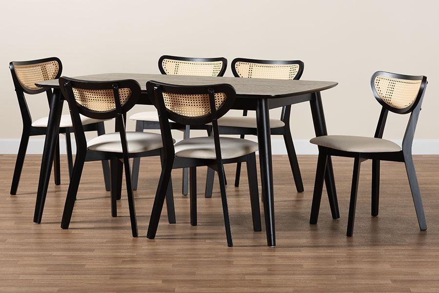 Baxton Studio Dannell Mid-Century Modern Cream Fabric and Black Finished Wood 7-Piece Dining Set FredCo