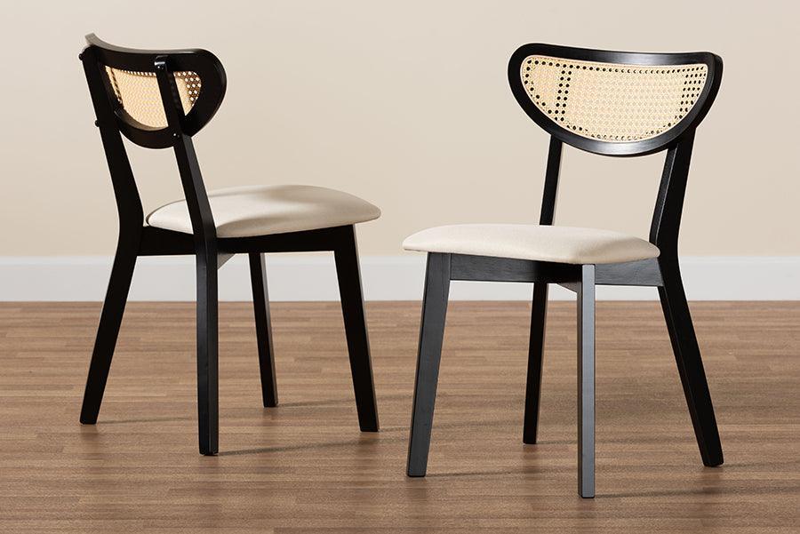 Baxton Studio Dannell Mid-Century Modern Cream Fabric and Black Finished Wood Dining Chair FredCo