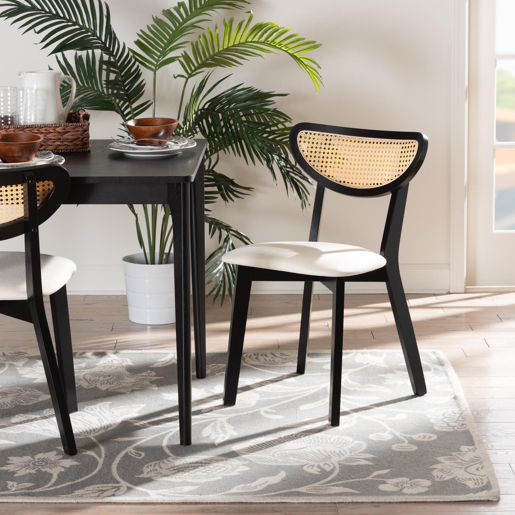 Baxton Studio Dannell Mid-Century Modern Cream Fabric and Black Finished Wood Dining Chair FredCo