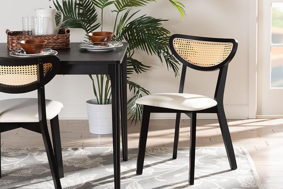 Baxton Studio Dannell Mid-Century Modern Cream Fabric and Black Finished Wood Dining Chair FredCo