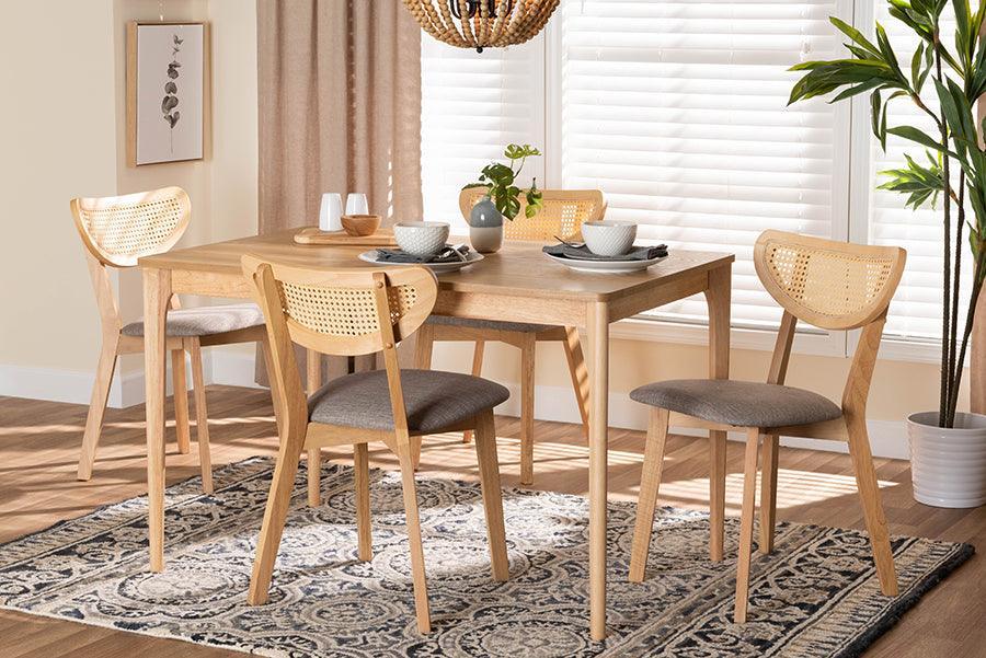 Baxton Studio Dannell Mid-Century Modern Grey Fabric and Natural Oak Finished Wood 5-Piece Dining Set FredCo