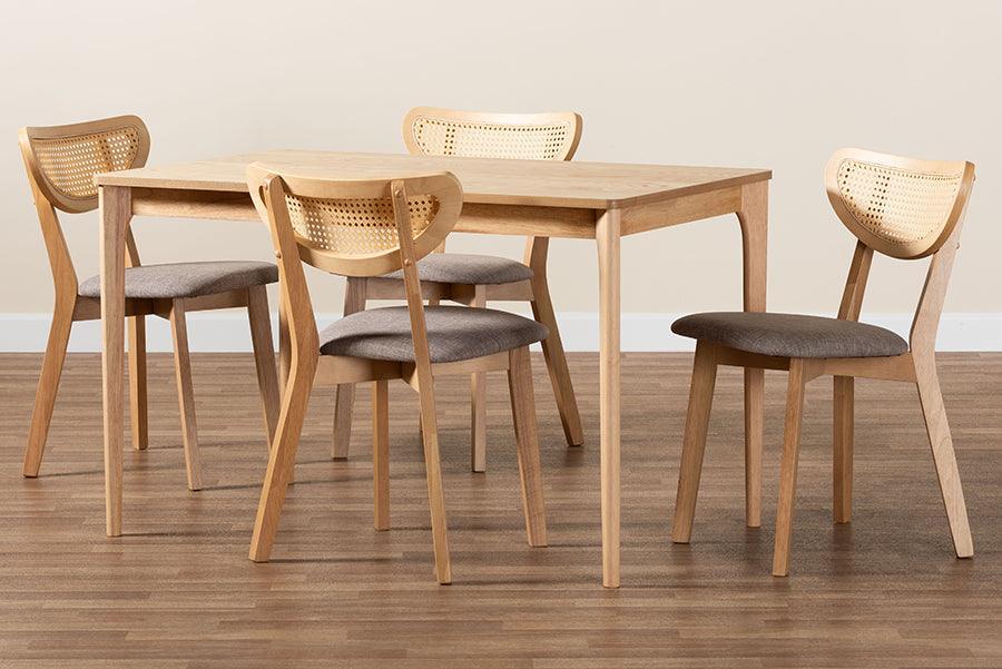 Baxton Studio Dannell Mid-Century Modern Grey Fabric and Natural Oak Finished Wood 5-Piece Dining Set FredCo