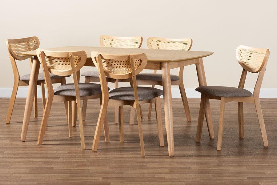 Baxton Studio Dannell Mid-Century Modern Grey Fabric and Natural Oak Finished Wood 7-Piece Dining Set FredCo