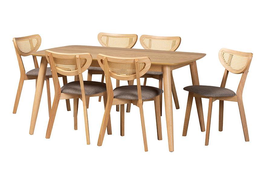 Baxton Studio Dannell Mid-Century Modern Grey Fabric and Natural Oak Finished Wood 7-Piece Dining Set FredCo