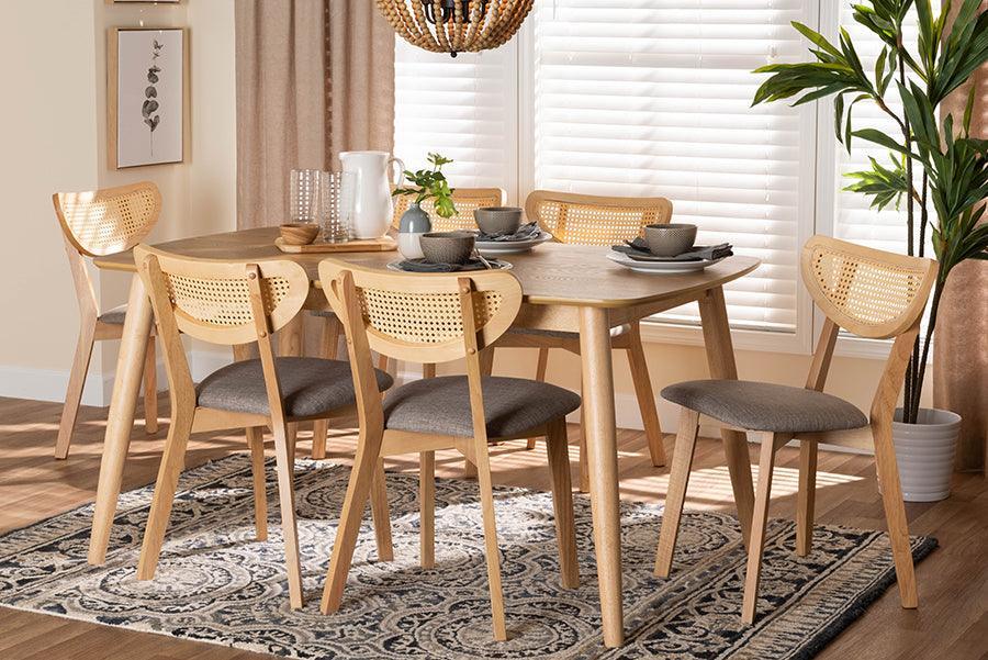 Baxton Studio Dannell Mid-Century Modern Grey Fabric and Natural Oak Finished Wood 7-Piece Dining Set FredCo