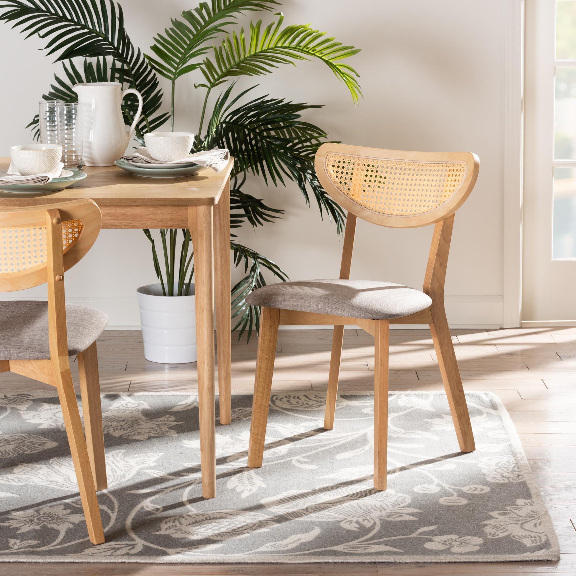Baxton Studio Dannell Mid-Century Modern Grey Fabric and Natural Oak Finished Wood Dining Chair FredCo