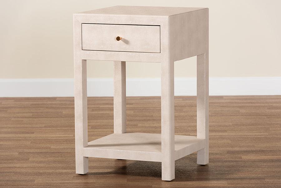 Baxton Studio Dansby Modern Beige Faux Shagreen 1-Drawer End Table FredCo