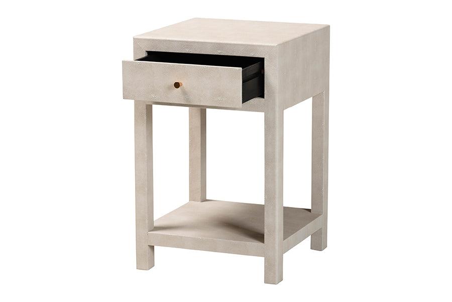 Baxton Studio Dansby Modern Beige Faux Shagreen 1-Drawer End Table FredCo