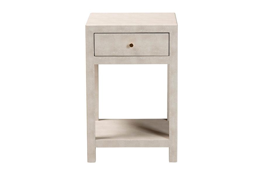 Baxton Studio Dansby Modern Beige Faux Shagreen 1-Drawer End Table FredCo