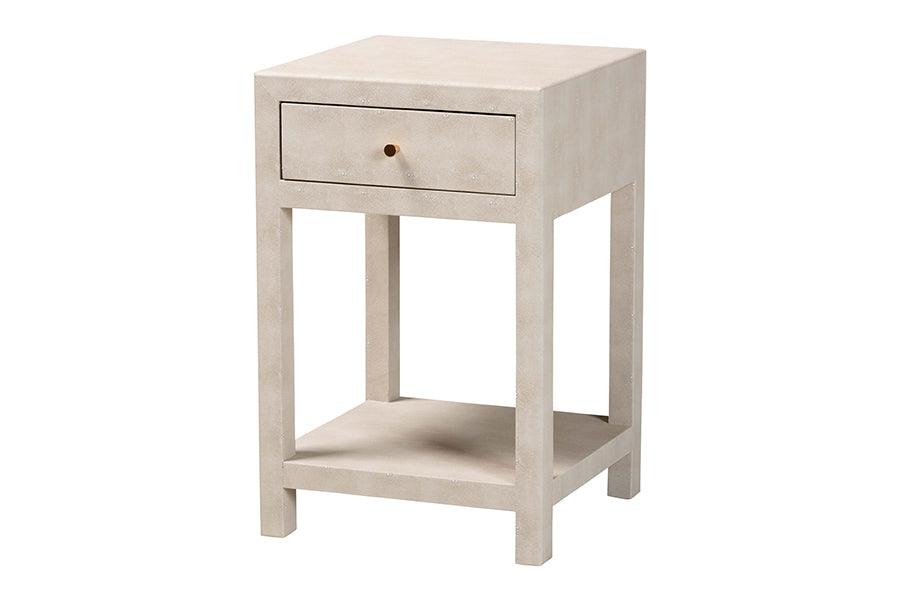 Baxton Studio Dansby Modern Beige Faux Shagreen 1-Drawer End Table FredCo
