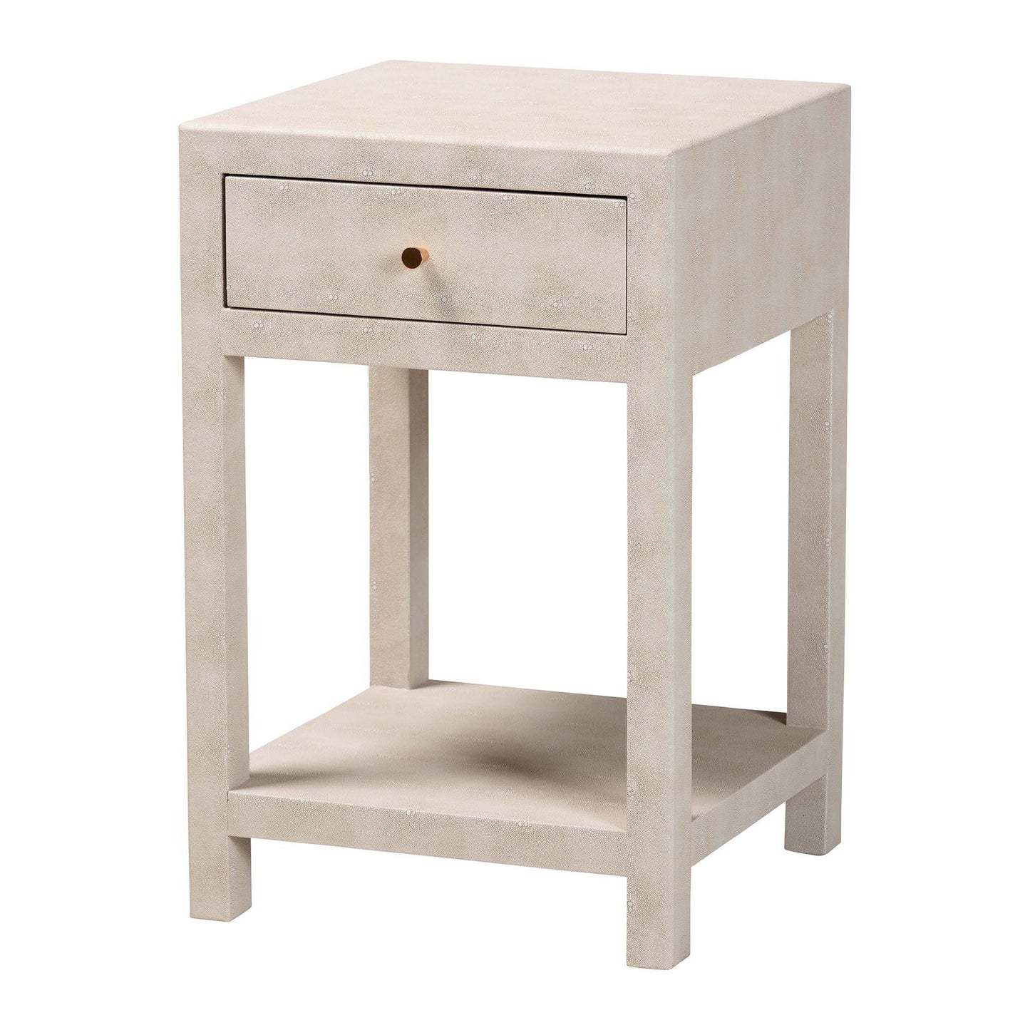 Baxton Studio Dansby Modern Beige Faux Shagreen 1-Drawer End Table FredCo