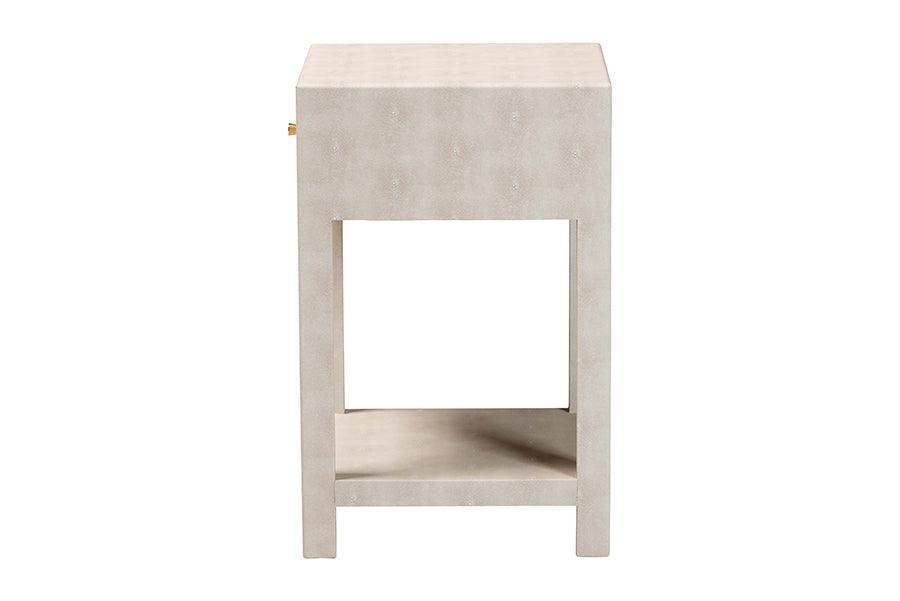 Baxton Studio Dansby Modern Beige Faux Shagreen 1-Drawer End Table FredCo