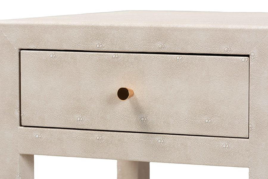 Baxton Studio Dansby Modern Beige Faux Shagreen 1-Drawer End Table FredCo