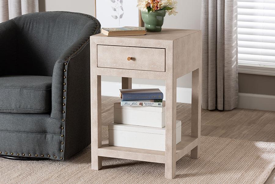 Baxton Studio Dansby Modern Beige Faux Shagreen 1-Drawer End Table FredCo