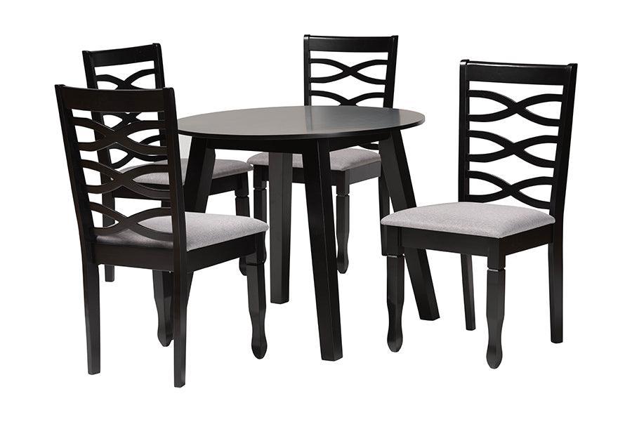 Baxton Studio Darina Modern Grey Fabric and Dark Brown Finished Wood 5-Piece Dining Set FredCo