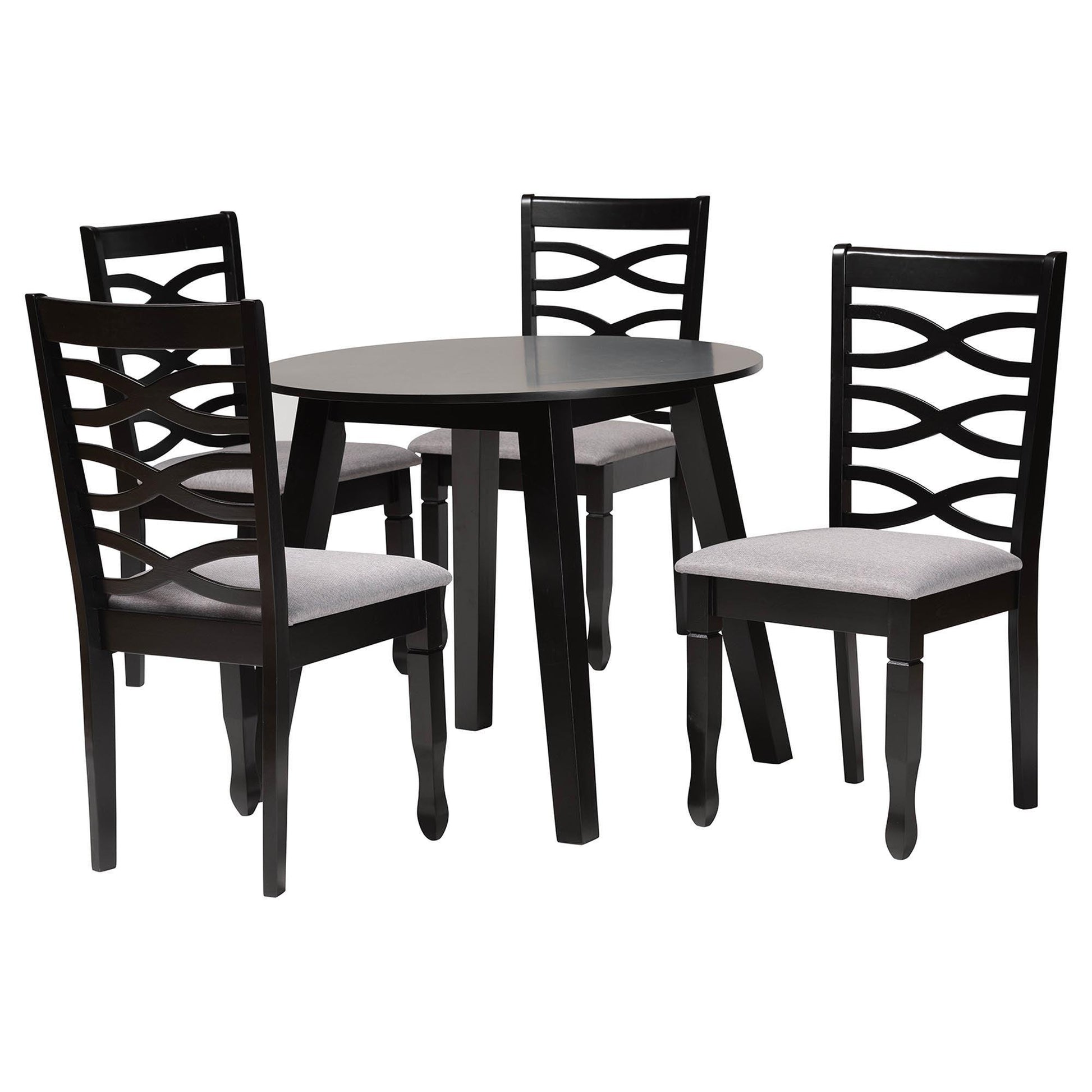 Baxton Studio Darina Modern Grey Fabric and Dark Brown Finished Wood 5-Piece Dining Set FredCo