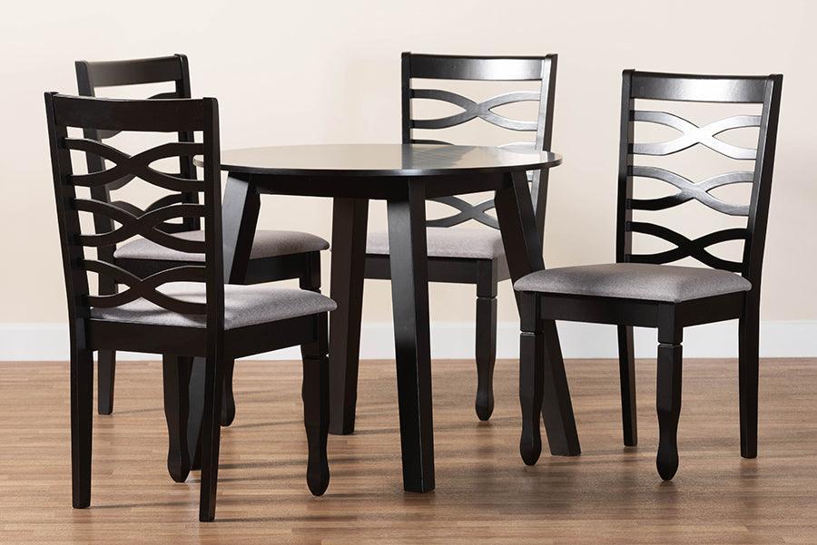 Baxton Studio Darina Modern Grey Fabric and Dark Brown Finished Wood 5-Piece Dining Set FredCo