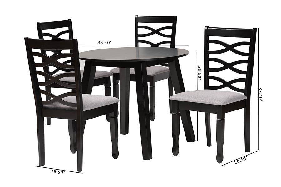 Baxton Studio Darina Modern Grey Fabric and Dark Brown Finished Wood 5-Piece Dining Set FredCo