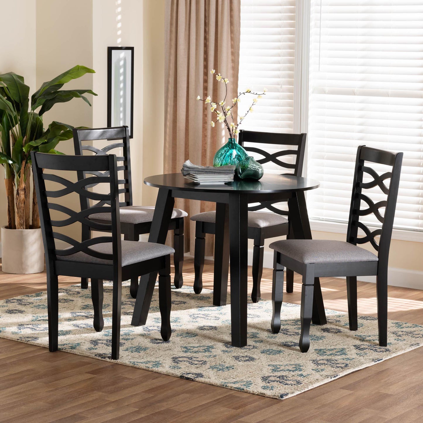 Baxton Studio Darina Modern Grey Fabric and Dark Brown Finished Wood 5-Piece Dining Set FredCo