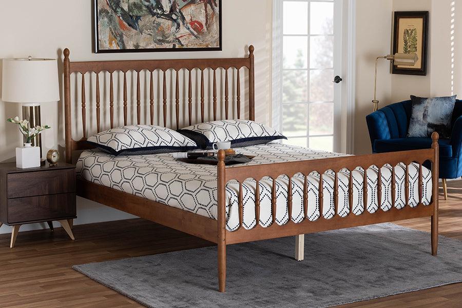 Baxton Studio Deance Retro-Modern Walnut Brown Finished Wood Queen Size Platform Bed FredCo