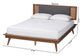 Baxton Studio Delfina Mid-Century Modern Dark Grey Fabric and Walnut Brown Finished Wood Platform Bed FredCo