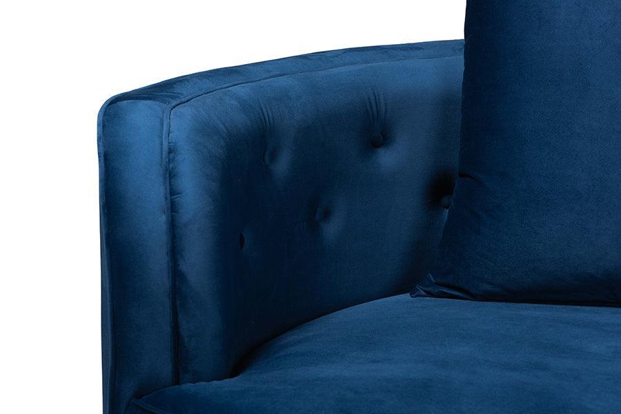 Baxton Studio Deserae Glam and Luxe Navy Blue Velvet and Brushed Gold Metal Sofa FredCo