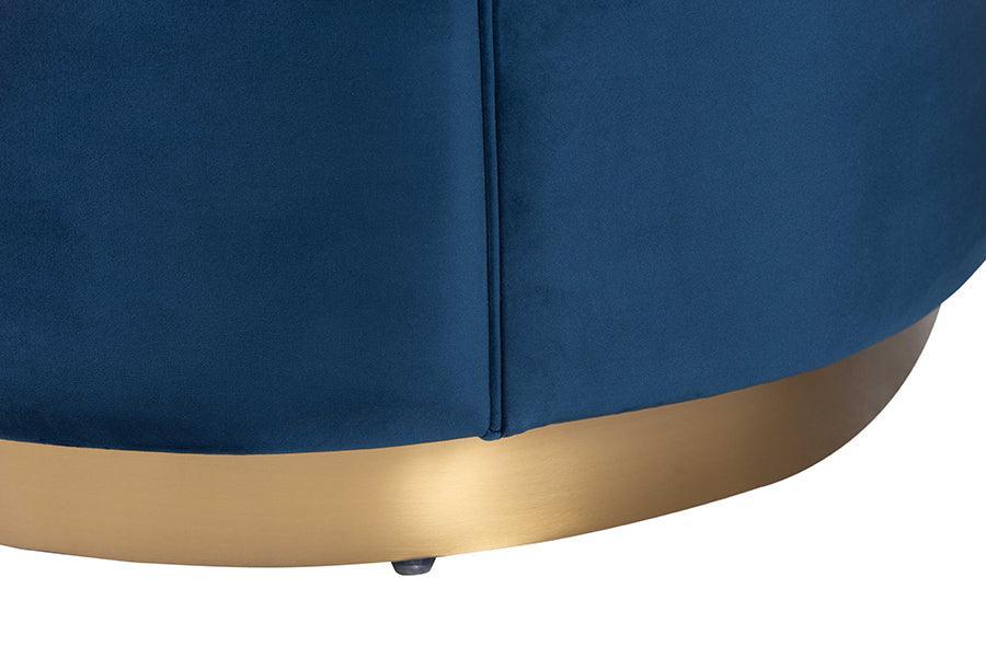 Baxton Studio Deserae Glam and Luxe Navy Blue Velvet and Brushed Gold Metal Sofa FredCo