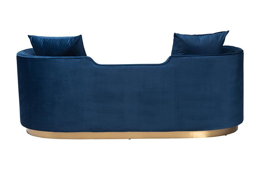 Baxton Studio Deserae Glam and Luxe Navy Blue Velvet and Brushed Gold Metal Sofa FredCo