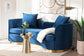 Baxton Studio Deserae Glam and Luxe Navy Blue Velvet and Brushed Gold Metal Sofa FredCo
