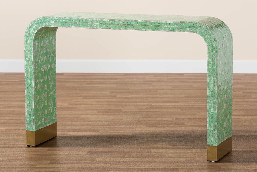 Baxton Studio Didrika Modern Bohemian Seafoam Green Mother of Peral Console Table FredCo