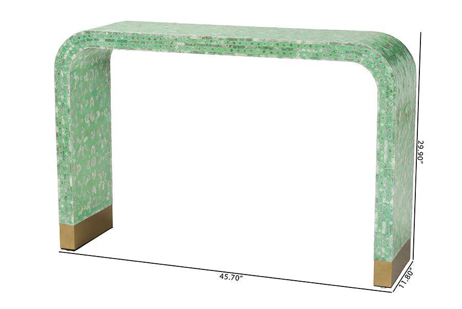 Baxton Studio Didrika Modern Bohemian Seafoam Green Mother of Peral Console Table FredCo