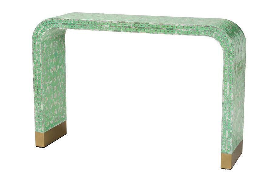 Baxton Studio Didrika Modern Bohemian Seafoam Green Mother of Peral Console Table FredCo
