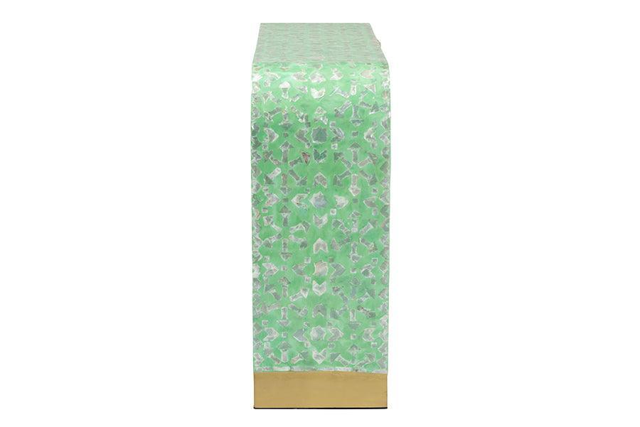 Baxton Studio Didrika Modern Bohemian Seafoam Green Mother of Peral Console Table FredCo