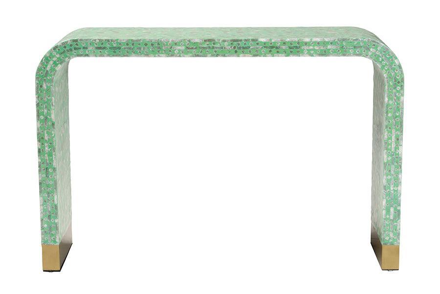 Baxton Studio Didrika Modern Bohemian Seafoam Green Mother of Peral Console Table FredCo