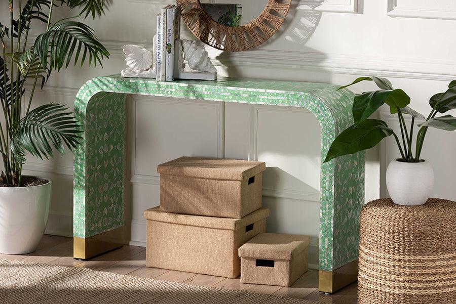 Baxton Studio Didrika Modern Bohemian Seafoam Green Mother of Peral Console Table FredCo