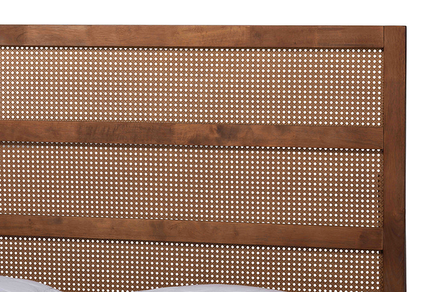 Baxton Studio Donnica Mid-Century Walnut Brown Finished Wood King Size Platform Bed with Woven Rattan FredCo