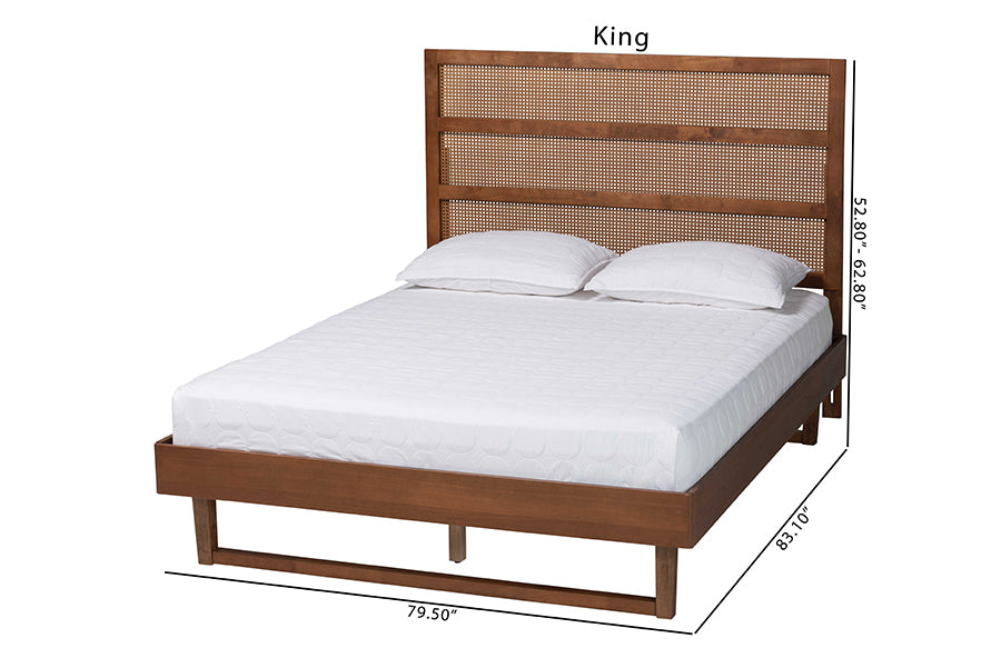 Baxton Studio Donnica Mid-Century Walnut Brown Finished Wood King Size Platform Bed with Woven Rattan FredCo