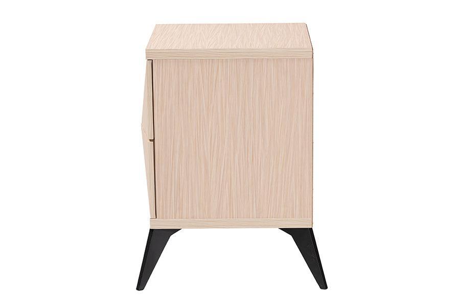 Baxton Studio Draper Mid-Century Modern Two-Tone Light Brown and Black Wood 2-Drawer Nightstand FredCo