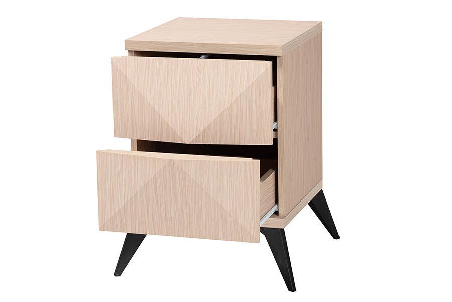 Baxton Studio Draper Mid-Century Modern Two-Tone Light Brown and Black Wood 2-Drawer Nightstand FredCo